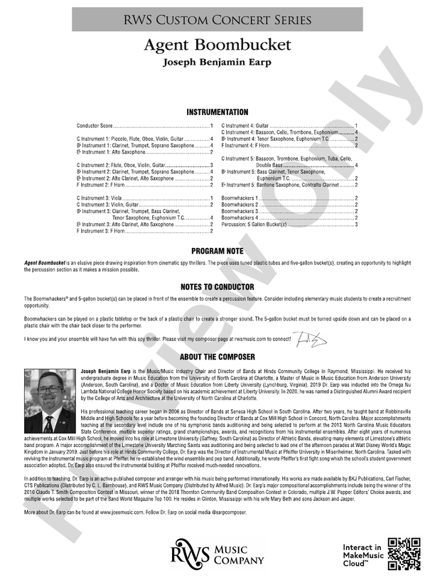Agent Boombucket - Concert Band Conductor Score & Parts(Digital Download)