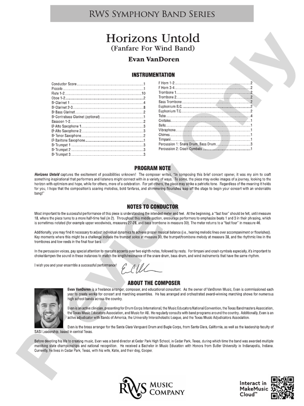 Horizons Untold - Fanfare for Wind Band - Concert Band Conductor Score & Parts (Digital Download)