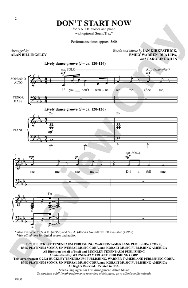 Don't Start Now – SATB Choral Octavo (Digital Download)