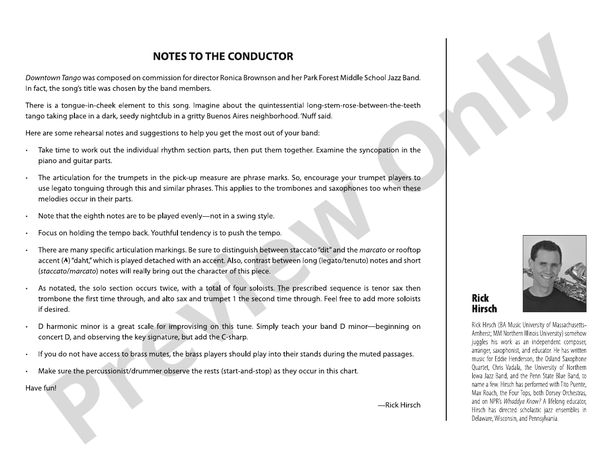 Downtown Tango – Jazz Ensemble Conductor Score & Parts (Digital Download)
