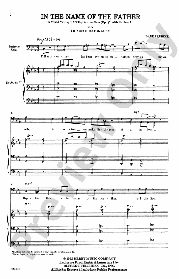 In the Name of the Father (from The Voice of the Holy Spirit) – SATB, with Opt. Baritone Solo Choral Octavo (Digital Download)