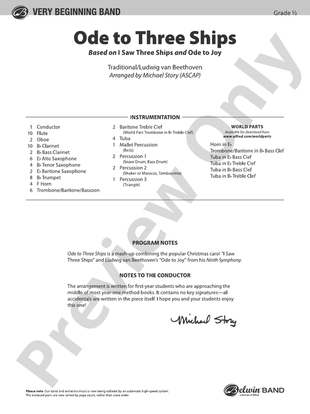Ode to Three Ships - Concert Band Conductor Score & Parts (Digital Download)