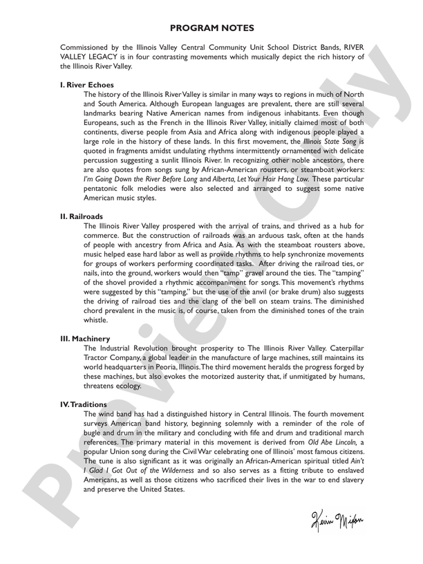 River Valley Legacy (I. River Echoes, II. Railroads, III. Machines, IV. Traditions) - Concert Band Conductor Score & Parts (Digital Download)