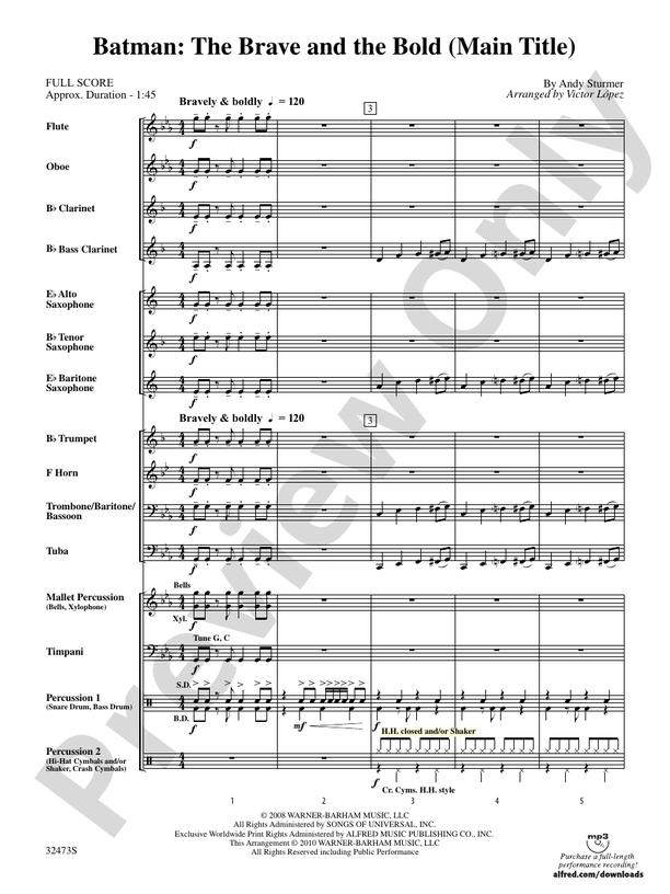 Batman: The Brave and the Bold (Main Title) - Concert Band Conductor Score & Parts (Digital Download)