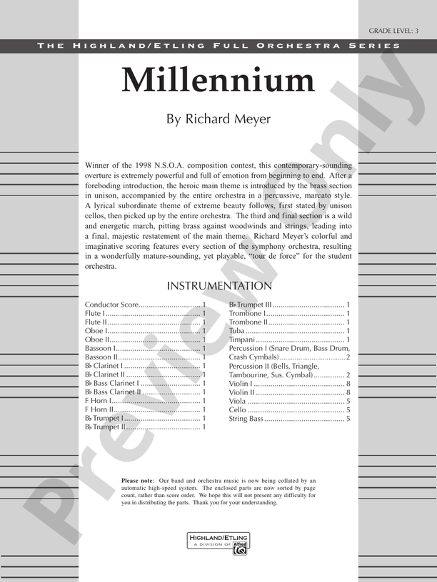 Millennium – Full Orchestra Conductor Score & Parts (Digital Download)