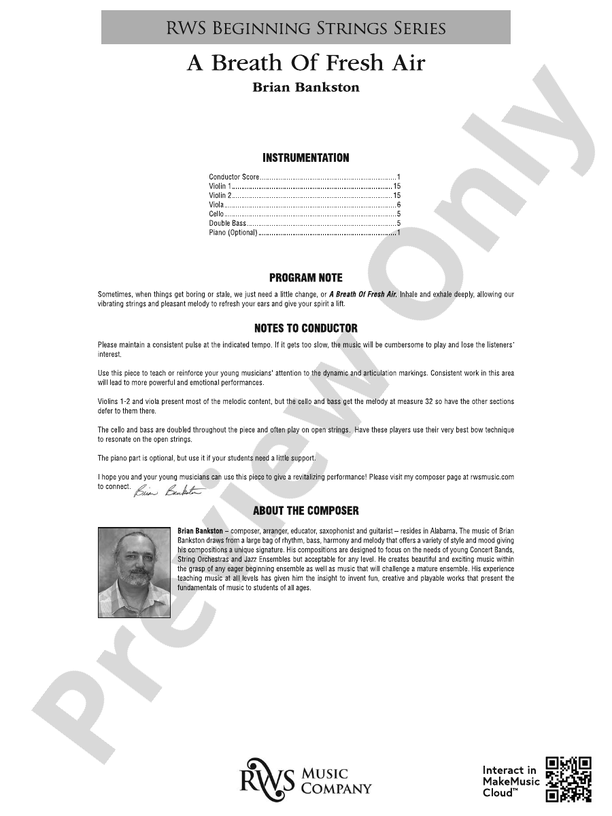 A Breath of Fresh Air - String Orchestra Conductor Score & Parts (Digital Download)