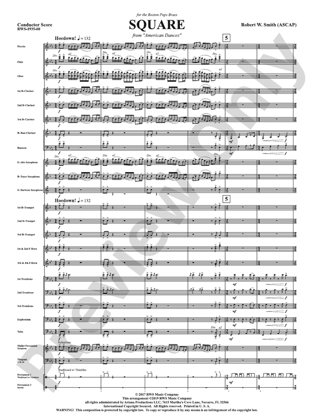 Square - Mvt. 2 from American Dances - Concert Band Conductor Score & Parts (Digital Download)