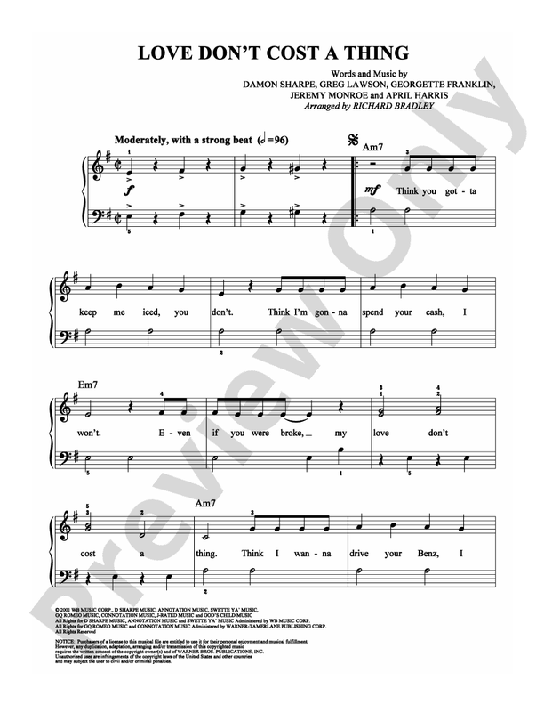 Love Don't Cost a Thing - Arr. Richard Bradley (DSM-PS-0005080) - Easy Piano (Digital Download)