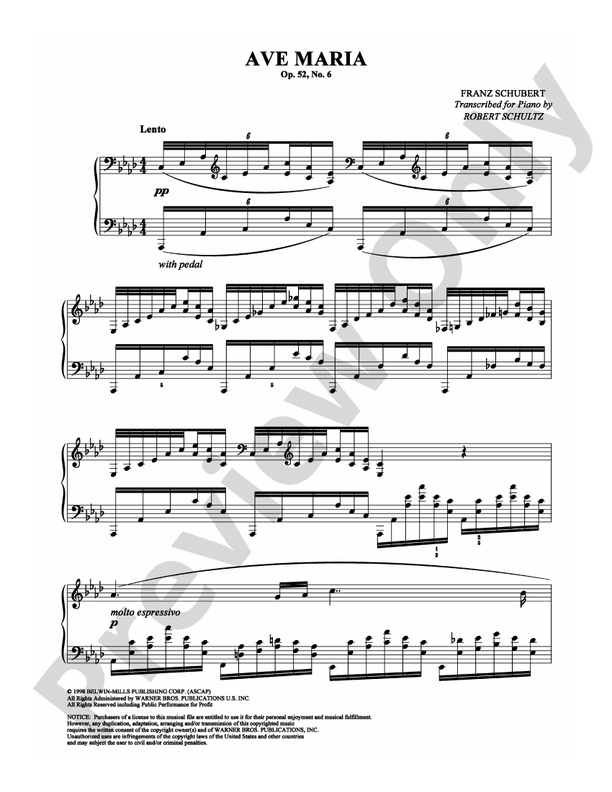 Schubert - Ave Maria - Transcr. Robert Schultz -  Piano (Digital Download)