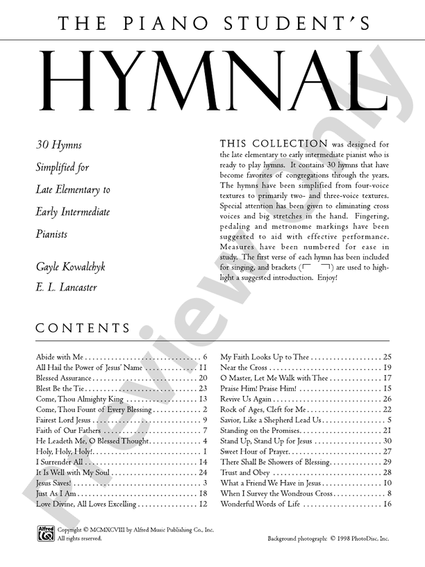 The Piano Student's Hymnal: 30 Hymns - Piano (Digital Download)