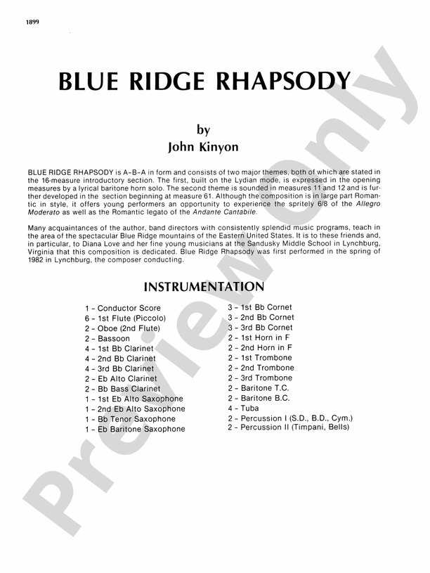 Blue Ridge Rhapsody - Concert Band Conductor Score & Parts (Digital Download)