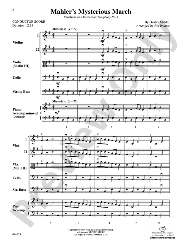Mahler's Mysterious March - String Orchestra Conductor Score & Parts (Digital Download)