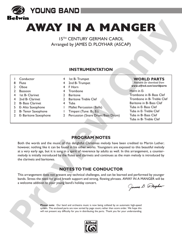 Away in a Manger - Concert Band Conductor Score & Parts (Digital Download)