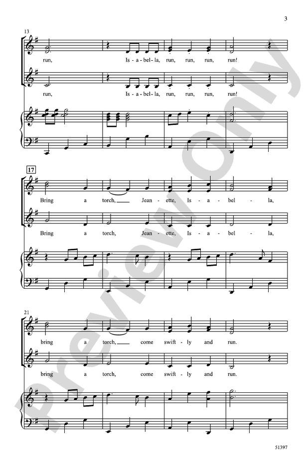 Bring a Torch, Jeanette, Isabella - SSA Choral Octavo (Digital Download)