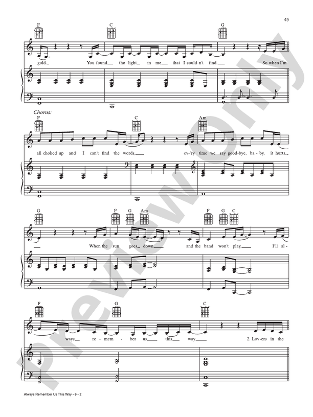 Always Remember Us This Way (from A Star Is Born) - PVG (Digital Download)