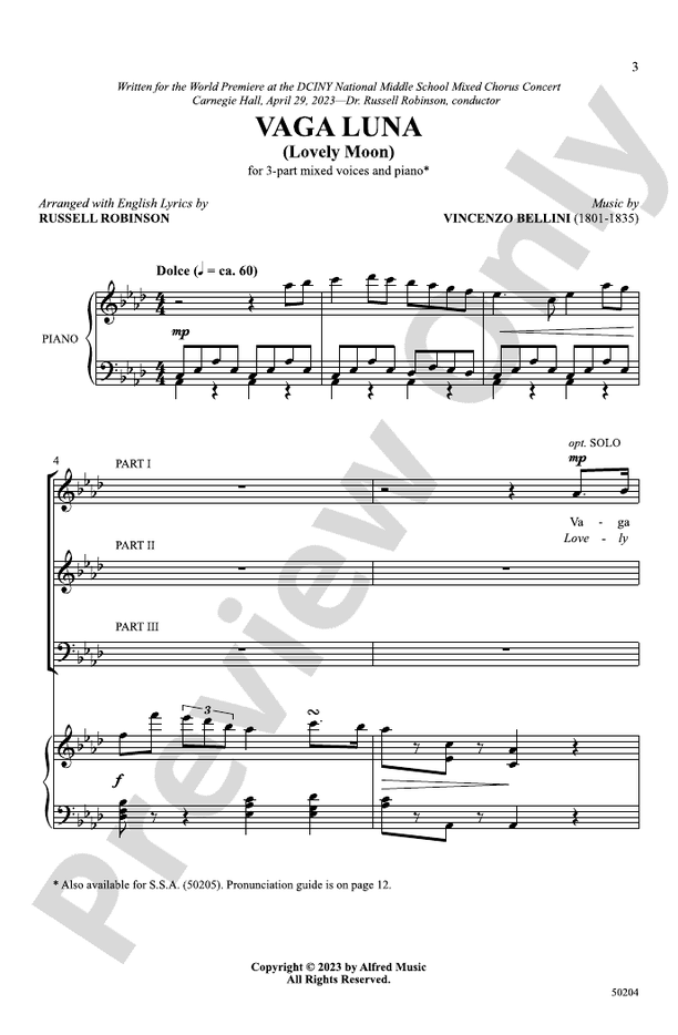 Vaga Luna - 3 Part Mixed Choral Octavo (Digital Download)