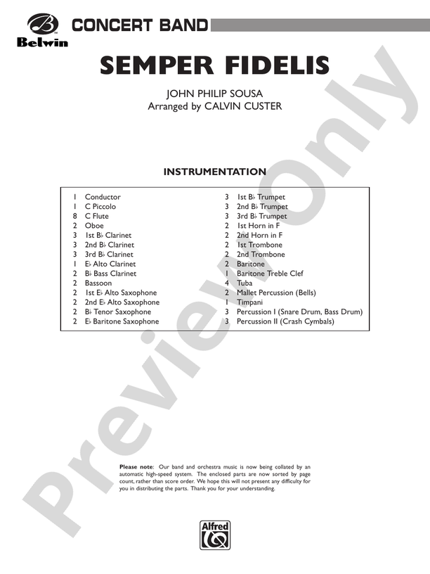 Semper Fidelis - Concert Band Conductor Score & Parts (Digital Download)