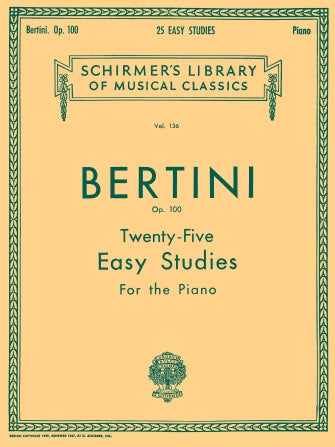 Bertini - 25 Easy Studies Op100 - Piano Solo Schirmer 50252950