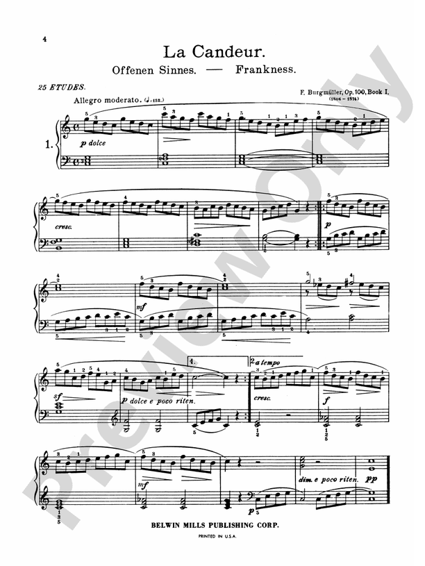 Burgmuller - Twenty-five Easy Etudes, Op. 100 - Piano Solo (Digital Download)