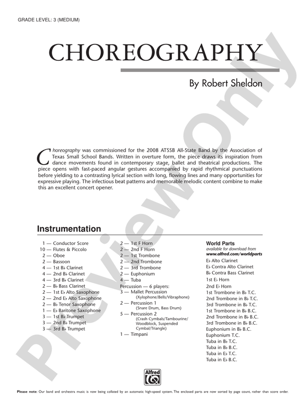 Choreography - Concert Band Conductor Score & Parts (Digital Download)