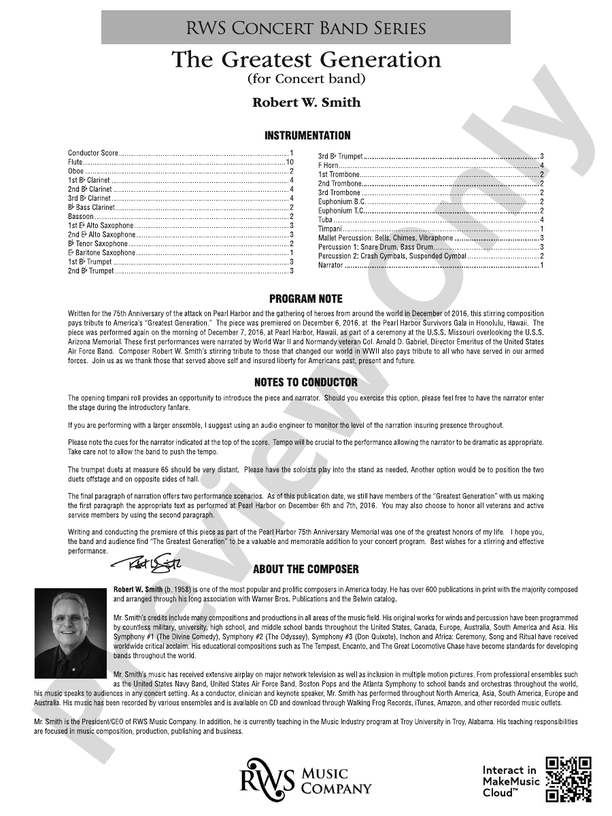 The Greatest Generation - For Concert Band - Concert Band Conductor Score & Parts (Digital Download)