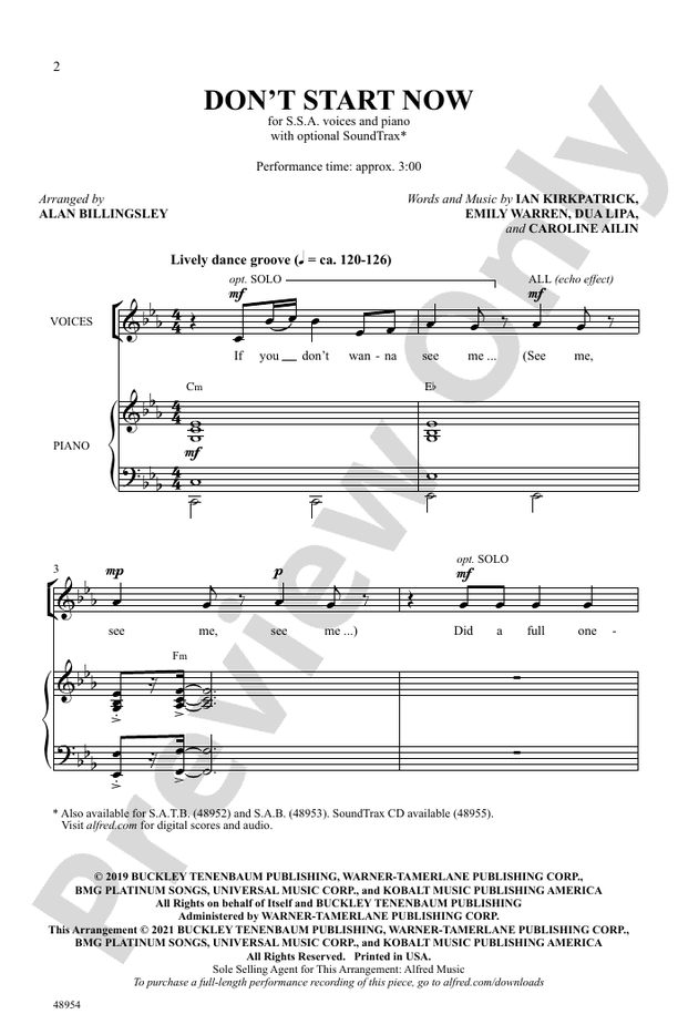 Don't Start Now – SSA Choral Octavo (Digital Download)