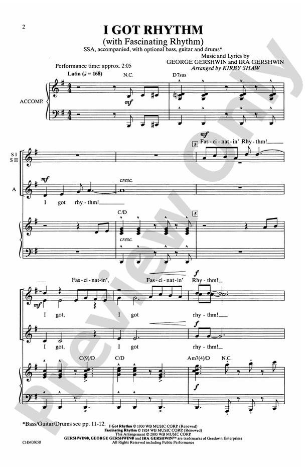 I Got Rhythm - Arr. Kirby Shaw – SSA Choral Octavo (Digital Download)