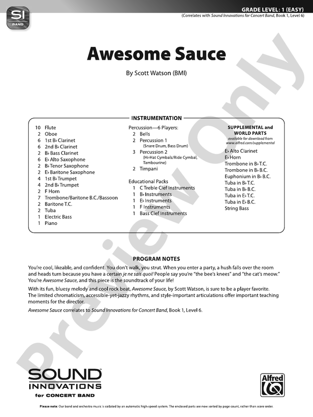 Awesome Sauce - Concert Band Conductor Score & Parts (Digital Download)