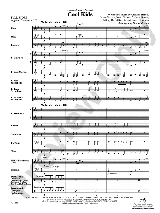Cool Kids - Concert Band Conductor Score & Parts (Digital Download)