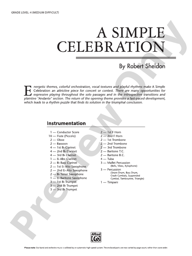 A Simple Celebration - Concert Band Conductor Score & Parts (Digital Download)