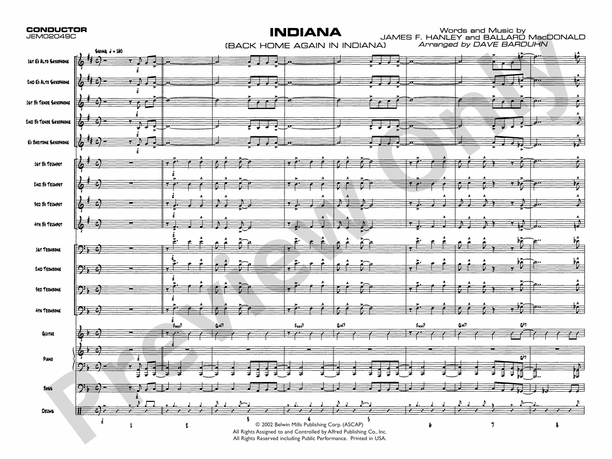Indiana (Back Home Again in Indiana) - Jazz Ensemble Conductor Score & Parts (Digital Download)