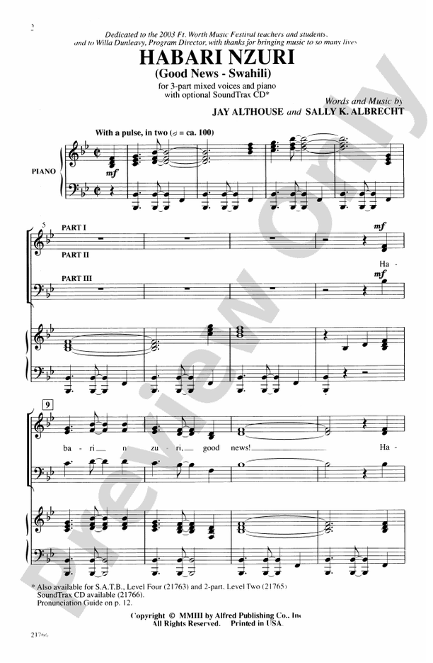 Habari Nzuri (Good News-Swahili) – 3-Part Choral Octavo (Digital Download)