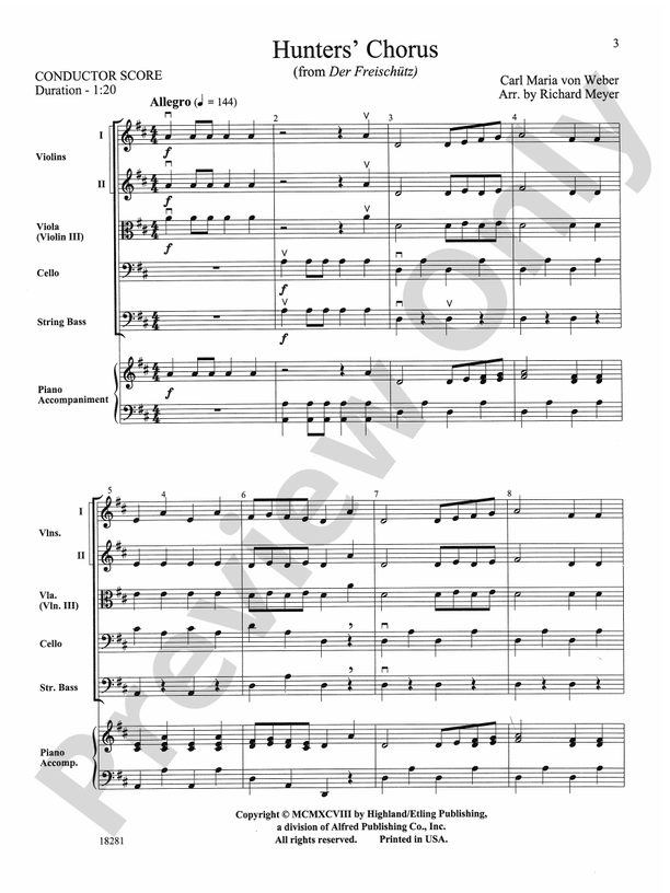 Hunters' Chorus from Der Freischutz – String Orchestra Conductor Score & Parts (Digital Download)
