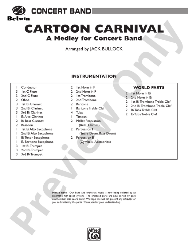 Cartoon Carnival (Medley) - Concert Band Conductor Score & Parts (Digital Download)