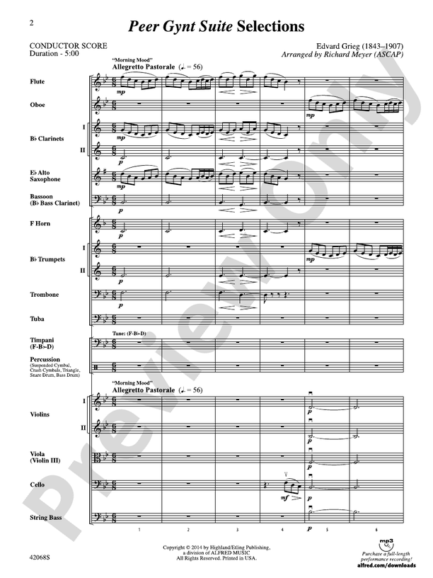 Peer Gynt Suite Selections – Full Orchestra Conductor Score & Parts (Digital Download)