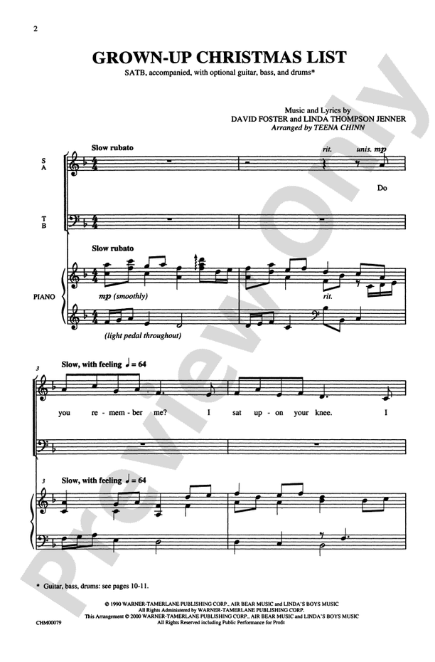 Grown Up Christmas List – SATB Choral Octavo (Digital Download)