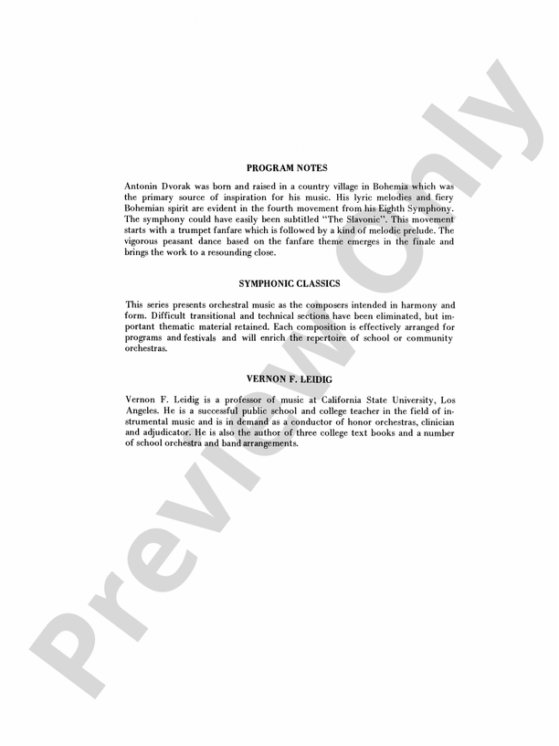 Dvorák's 8th Symphony, 4th Movement – Full Orchestra Conductor Score & Parts (Digital Download)