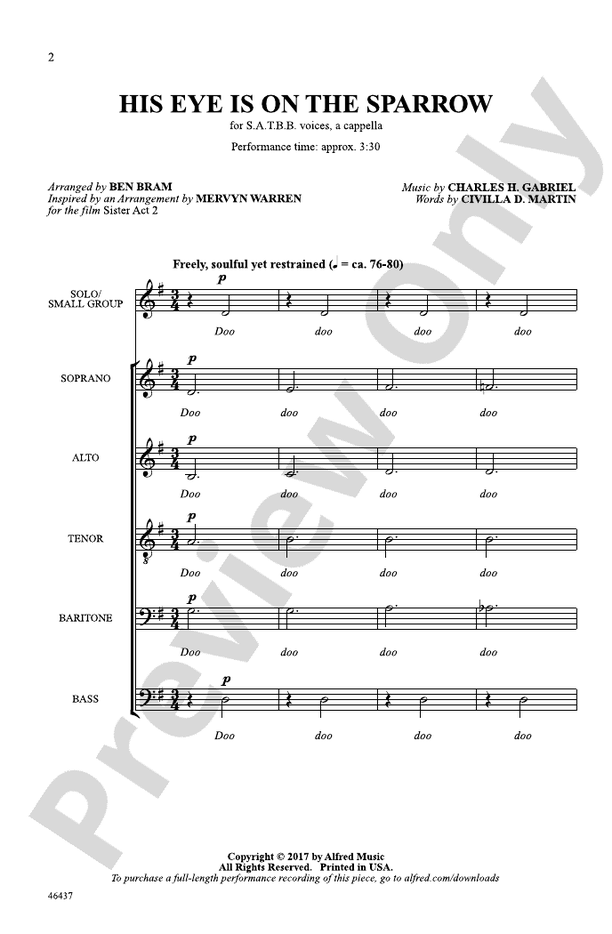 His Eye Is On the Sparrow – SATBB, a cappella Choral Octavo (Digital Download)