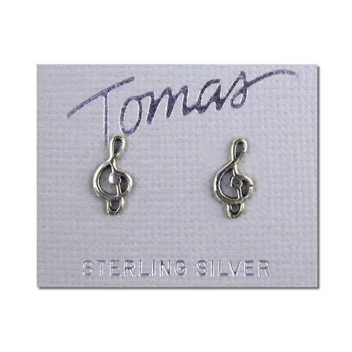 Treble Clef Sterling Silver Stud Earrings.