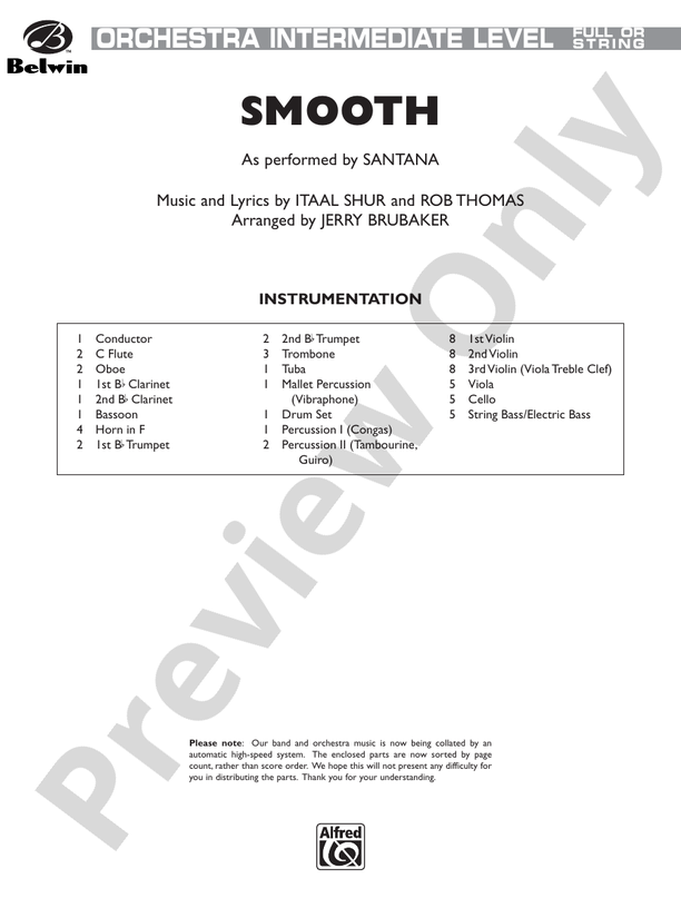 Smooth - Full Orchestra Conductor Score & Parts (Digital Download)