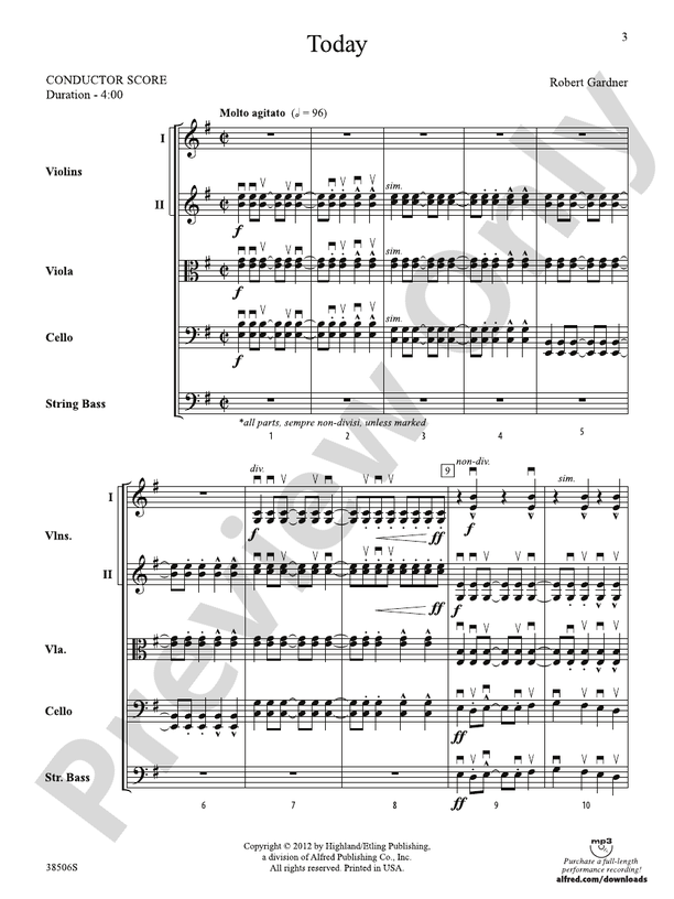 Today – String Orchestra Conductor Score & Parts (Digital Download)