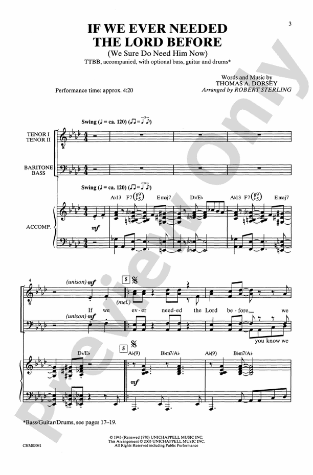 If We Ever Needed the Lord Before (We Sure Do Need Him Now) – TTBB Choral Octavo (Digital Download)