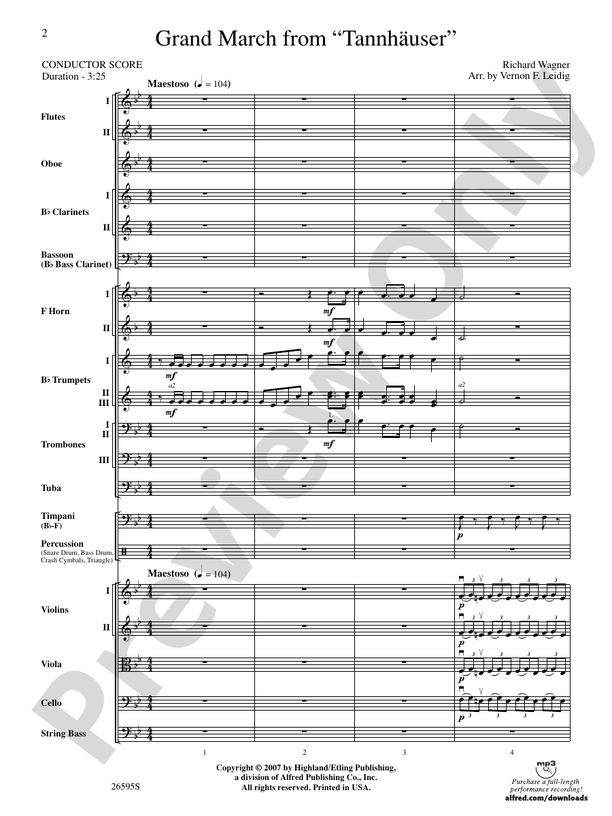 Grand March from Tannhäuser – Full Orchestra Conductor Score & Parts (Digital Download)