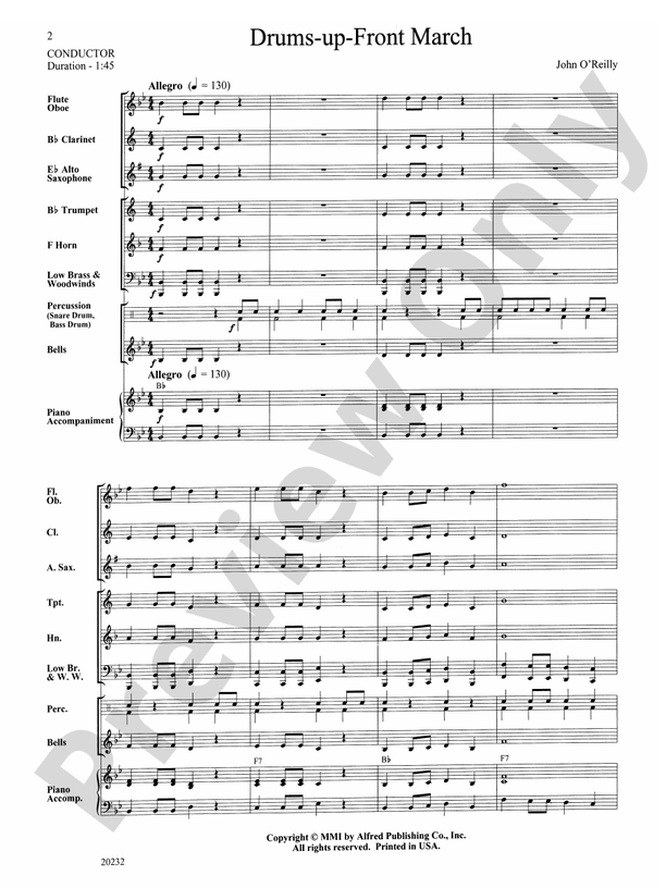 Drums-up-Front March - Concert Band Conductor Score & Parts (Digital Download)