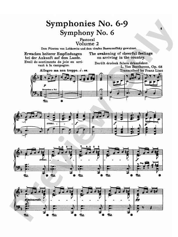 Beethoven - Symphonies (Nos. 6-9) (Arr. Franz Liszt) - Piano Solo (Digital Download)