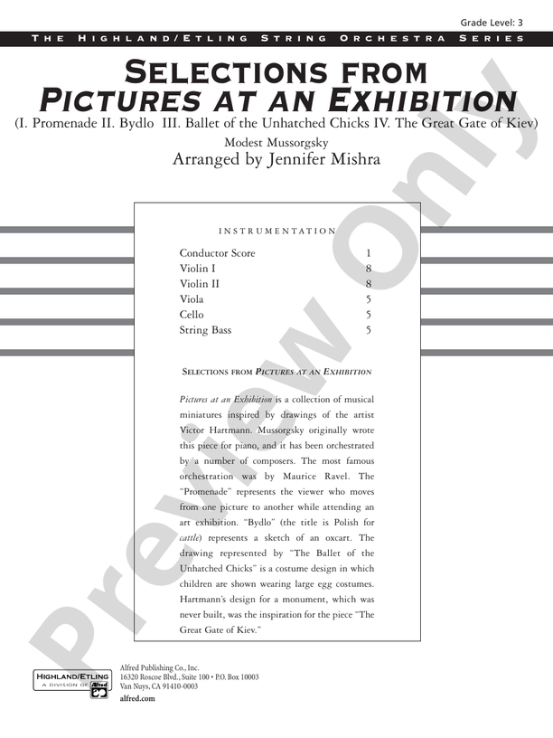 Selections from Pictures at an Exhibition – String Orchestra Conductor Score & Parts (Digital Download)