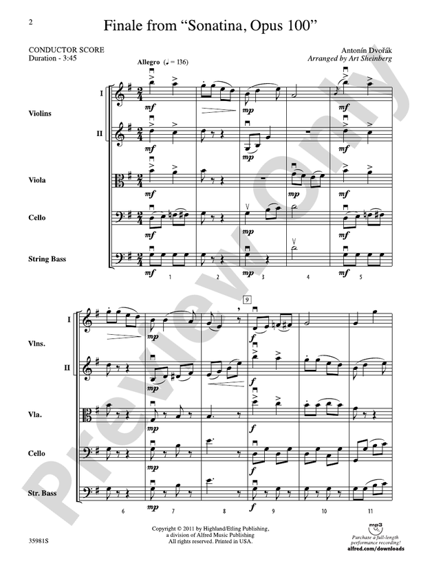 Finale from "Sonatina, Op. 100" – String Orchestra Conductor Score & Parts (Digital Download)