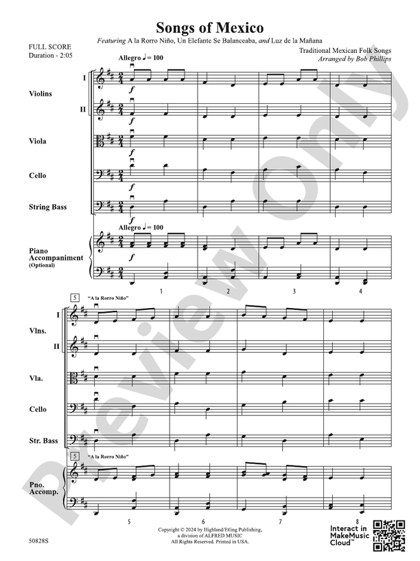 Songs of Mexico – String Orchestra Conductor Score & Parts (Digital Download)
