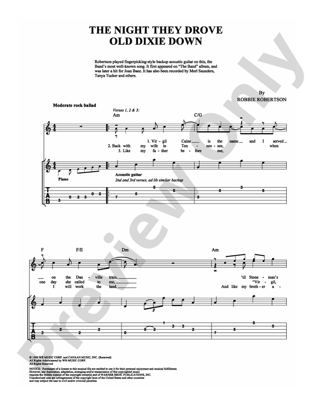 The Night They Drove Old Dixie Down - Guitar TAB (Digital Download)