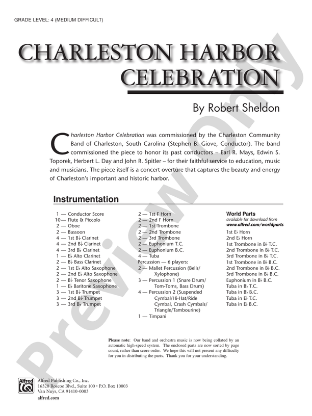 Charleston Harbor Celebration - Concert Band Conductor Score & Parts (Digital Download)